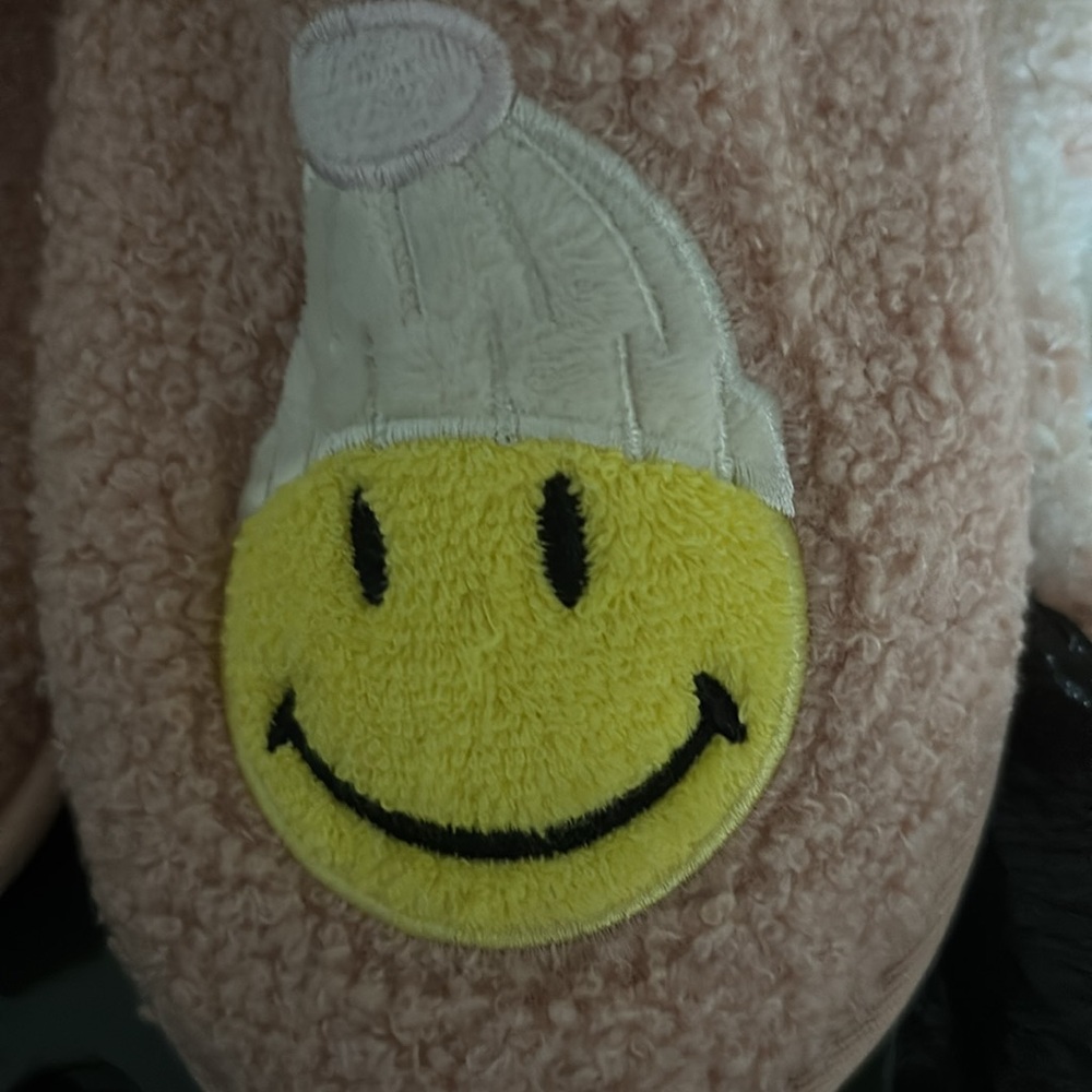 Dakota Pink Fleece Slippers with Smiley Face